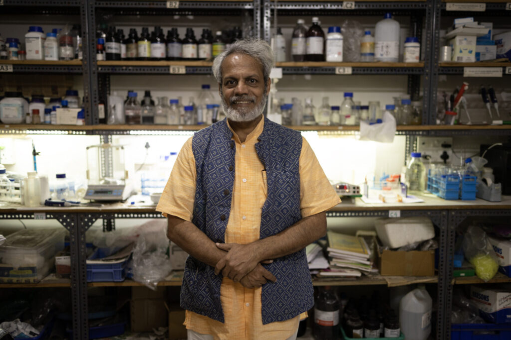 Dr Debal Deb testing seeds in his laboratory